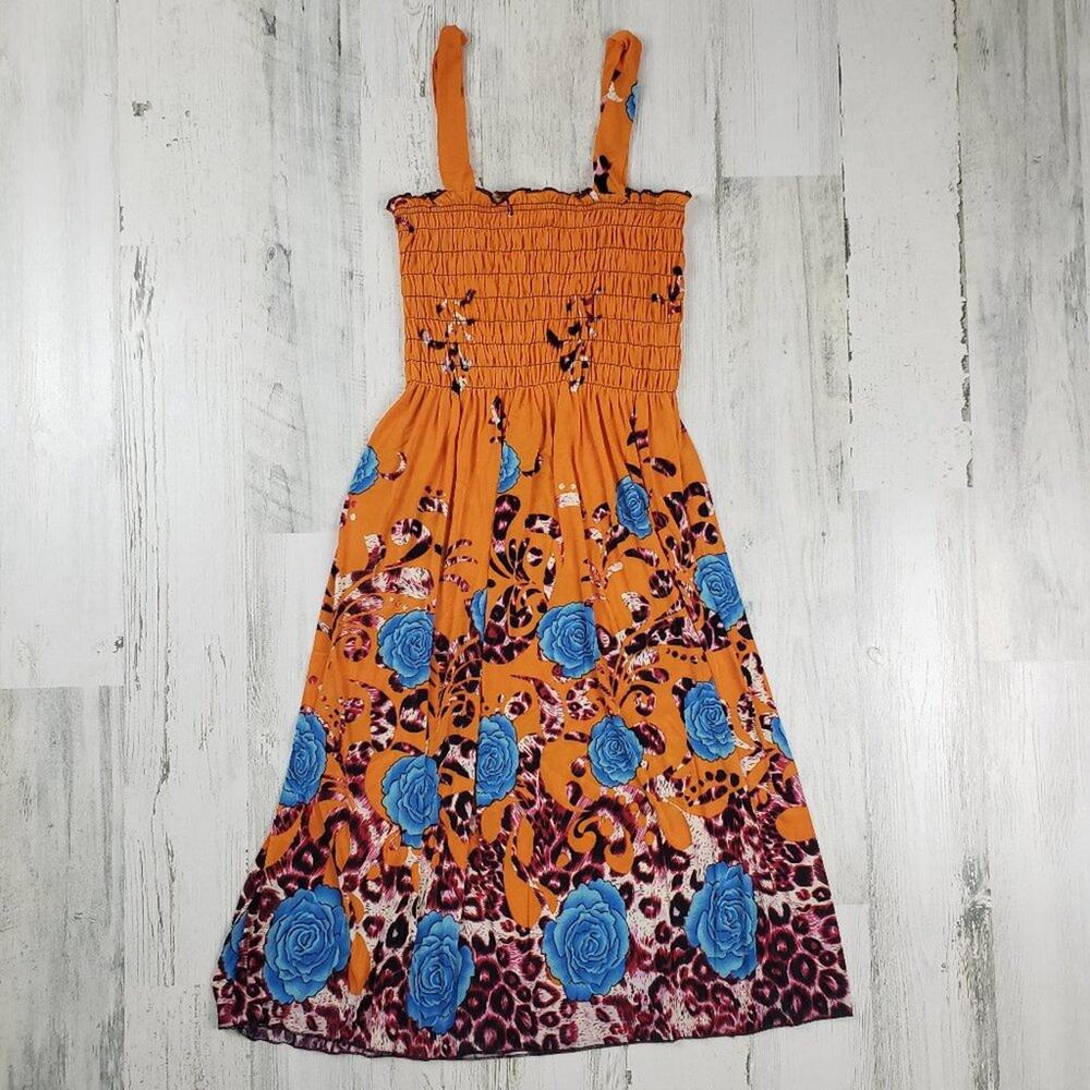 NWT Golden Butterfly Orange Floral & Animal Print Smock Dress Women's Medium